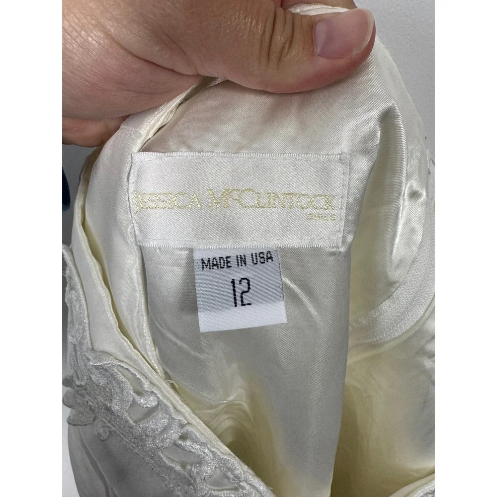 Vintage Jessica McClintock Girl 12 Dress Ivory Organza Embroidered Portrait Sash